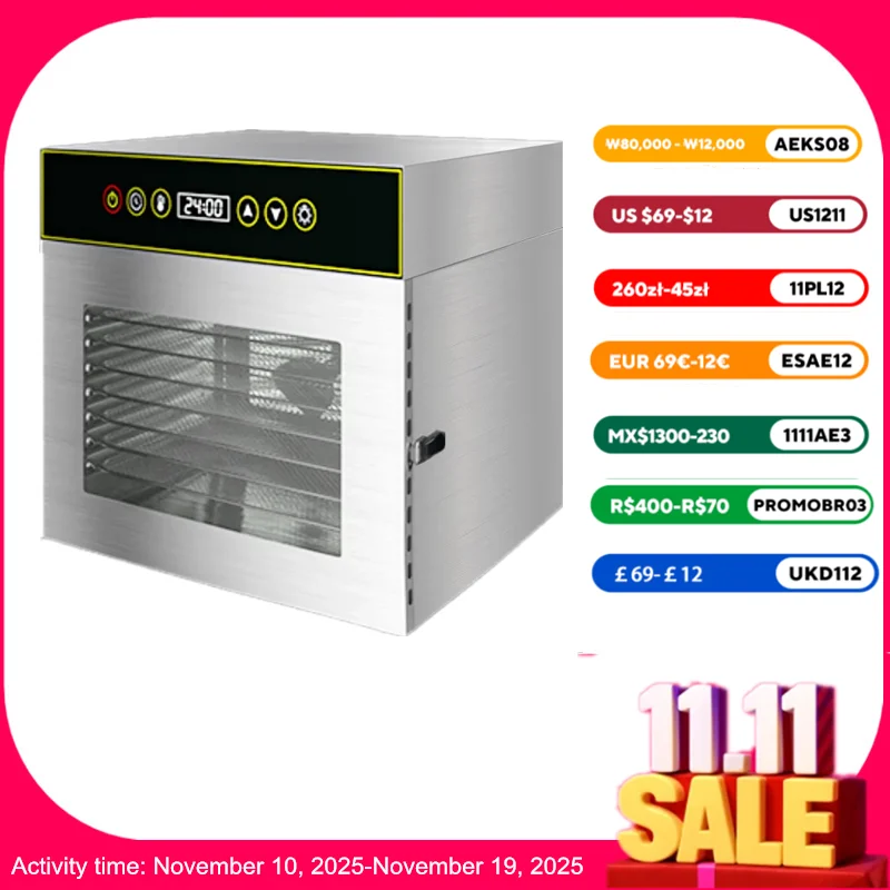 

Premium 8-Tray Food Dehydrator | 304 Stainless Steel | Fast Drying | Easy Clean | 1-Year Warranty Commercial & Home Use