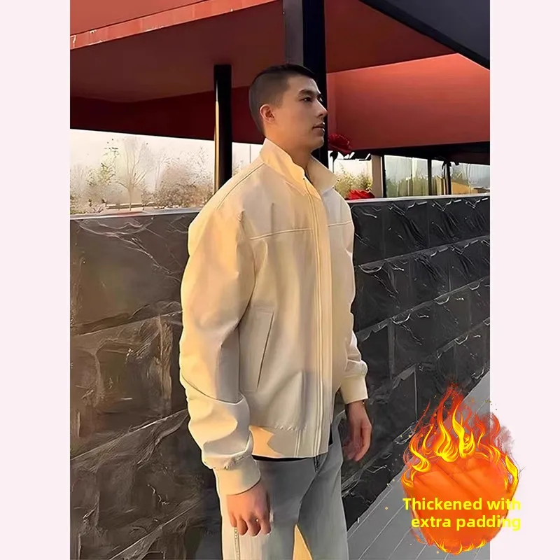 

White Stand Collar Pilot Jaet Men's Autumn Winter Outdoor Cotton Filled Waterproof Windbreaker Casual Trendy Brand