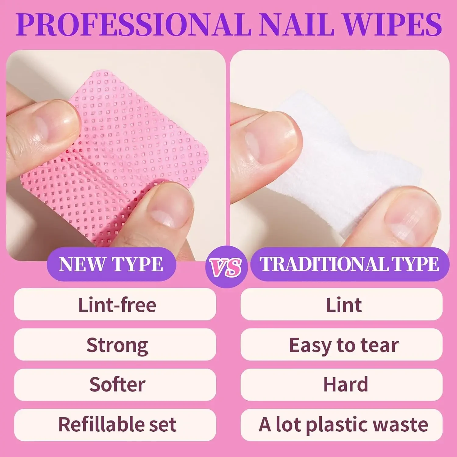 Lingettes professionnelles sans peluches pour les ongles : super absorbantes et sans peluches, parfaites pour le retrait du vernis à ongles et le nettoyage de la colle à cils
