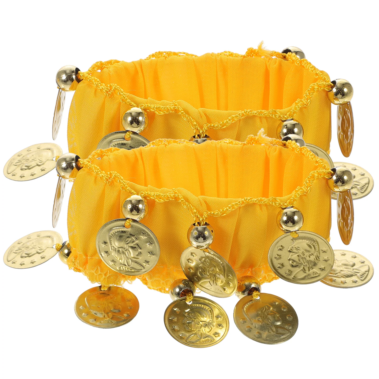 Coppia di polsini da polso da ballo Bracciale in chiffon con design a moneta Gioielli leggeri per ballerini Fascia da polso per danza del ventre