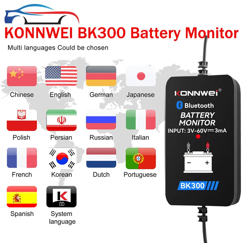 

KONNWEI BK300 аккумуляторный монитор BT 5,0 для свинцово-кислотного автомобильного грузовика 12 В/24 В, пусковой аккумулятор для Android IOS, инструмент анализатора аккумуляторов