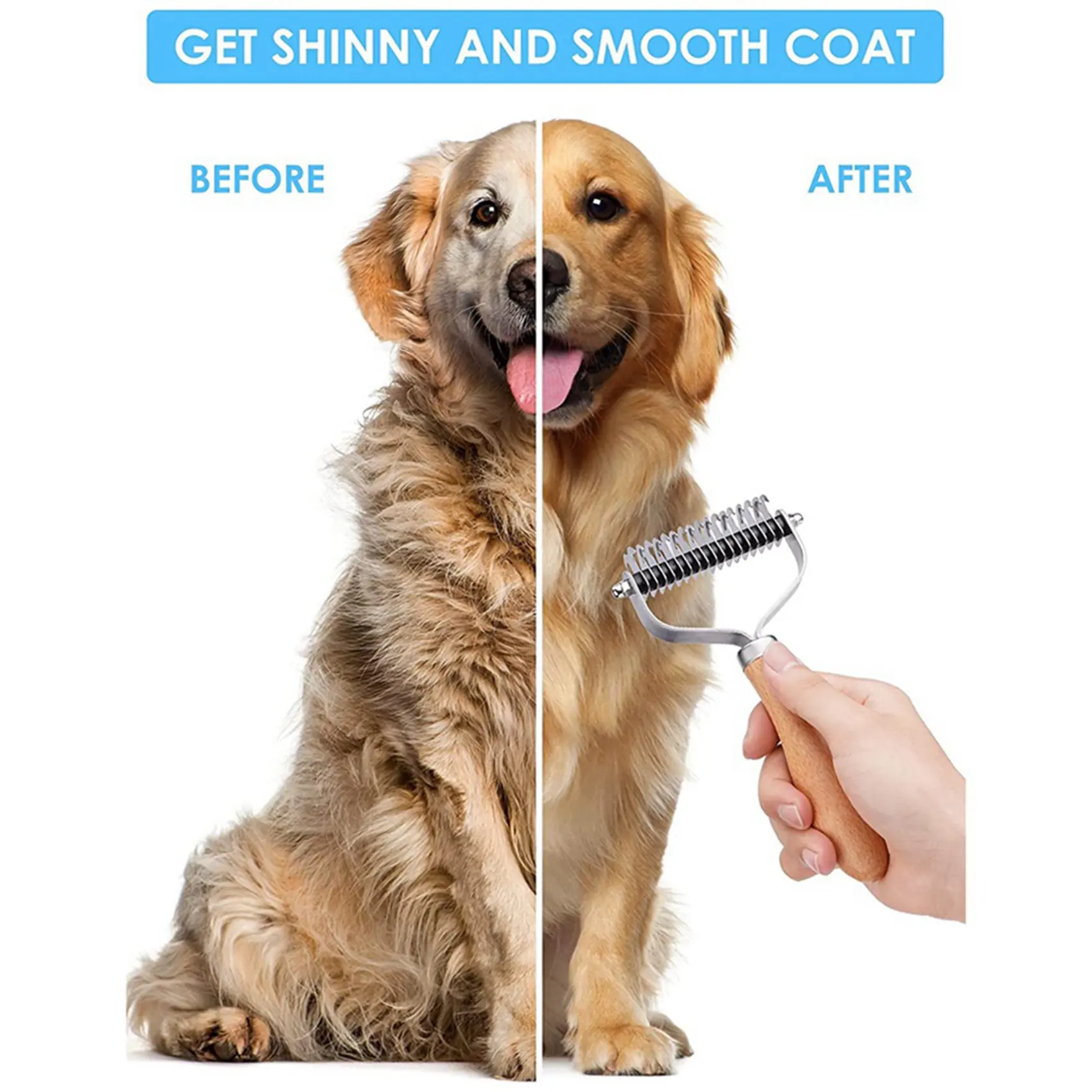 ELEG-2X Pet Grooming Brush, 2 Sided Undercoat Rake For Dogs & Cats,Safe Dematting Comb & Deshedding Tool