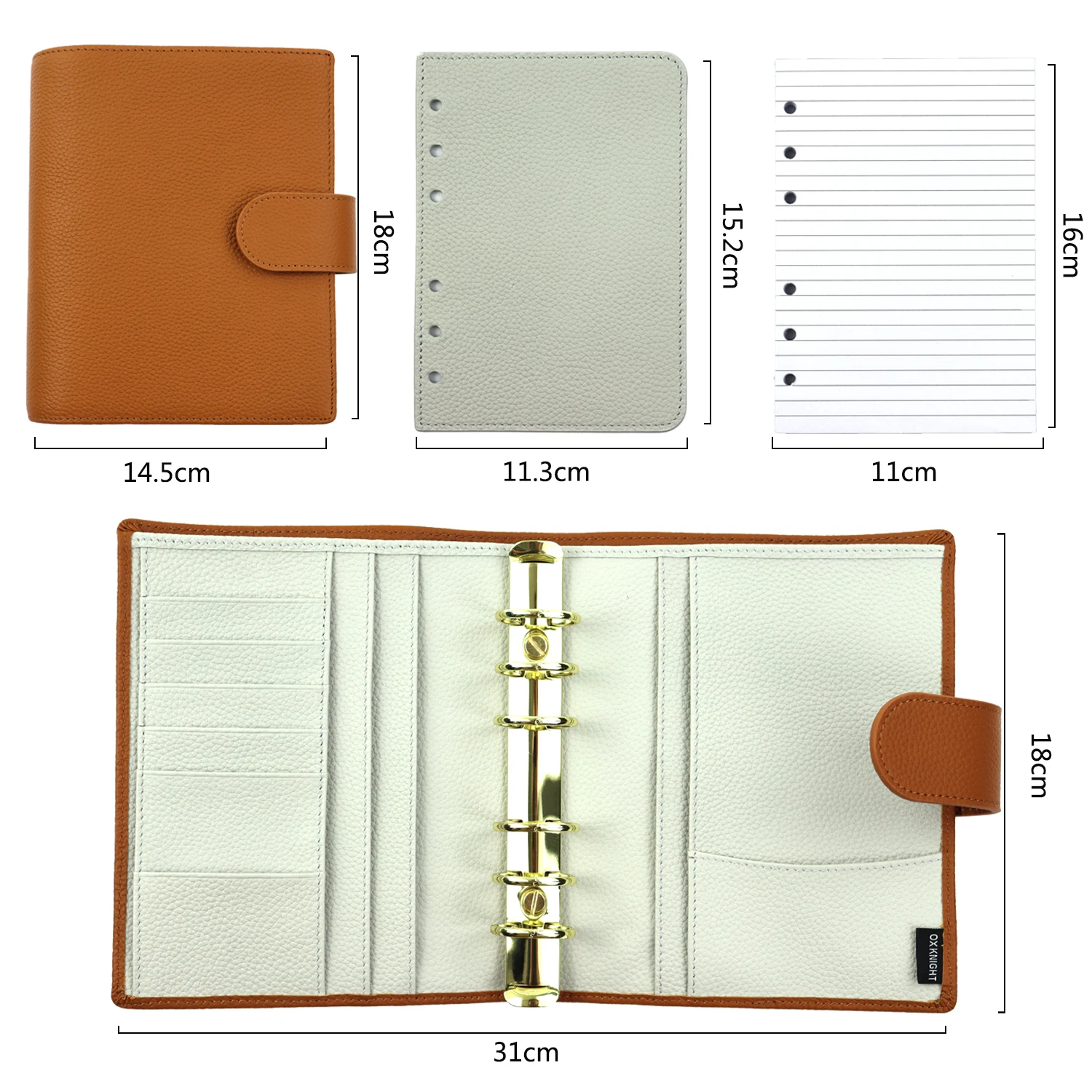 Imagem -02 - Size Budget Planner Notebook Genuine Pebbled Grain Leather Sketchbook Multifuncional Diário Agenda Organizer Twocolor ox Knight-a6