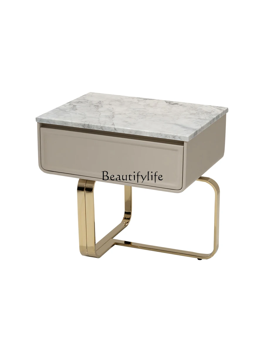 

Italian Style Mild Luxury Marble Bedside Table Storage Modern Minimalist Side Table