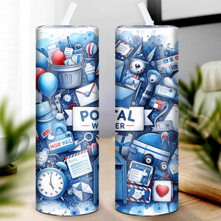 20oz 3D Print Christmas Santa Claus Party Straight Bottle Straw Lid 1Pc Stainless Insulated  Drink Mugs Outdoor Travel Tumblers
