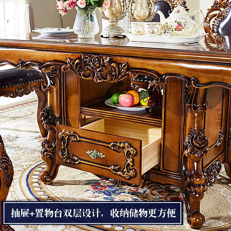 Rectangle solid wood home dining table and chairs combination hotel clubhouse villa marble western dining table
