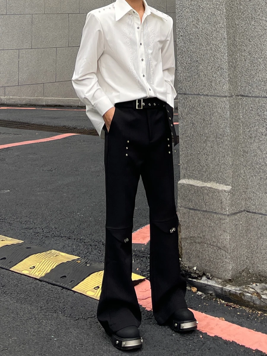Korean Version of High-end Rivet Design Black Suit Pants Men's Fashion Trend Loose and Versatile Casual Trousers