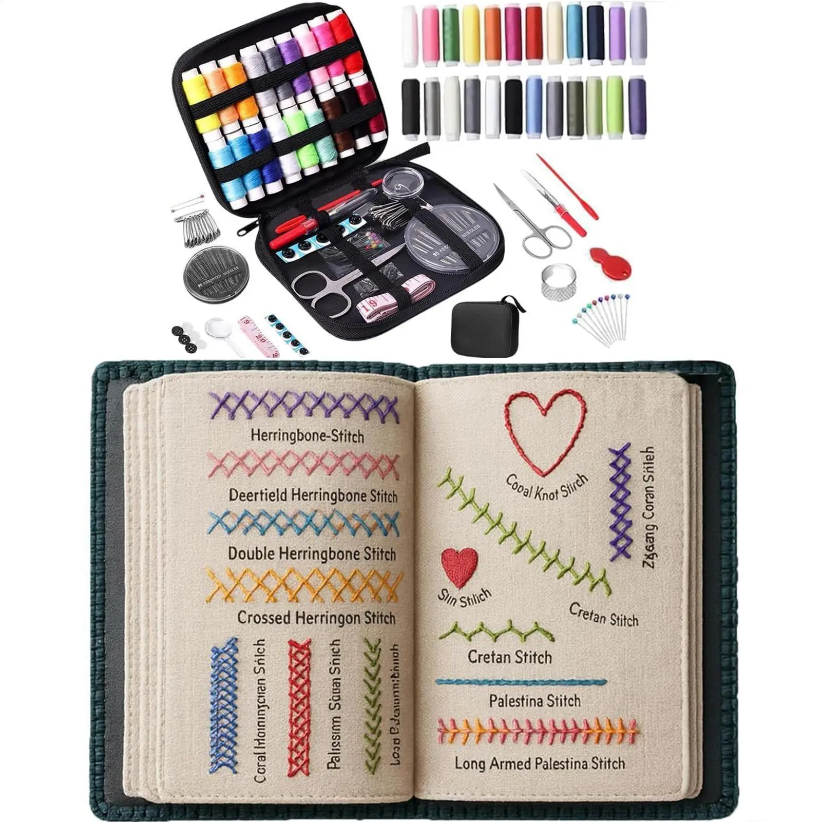 Embroidery Book for Beginners 106 Patterns Portable Instructional Tutorial Sewing Tools Adults Beginners Hand Embroidery Kit for