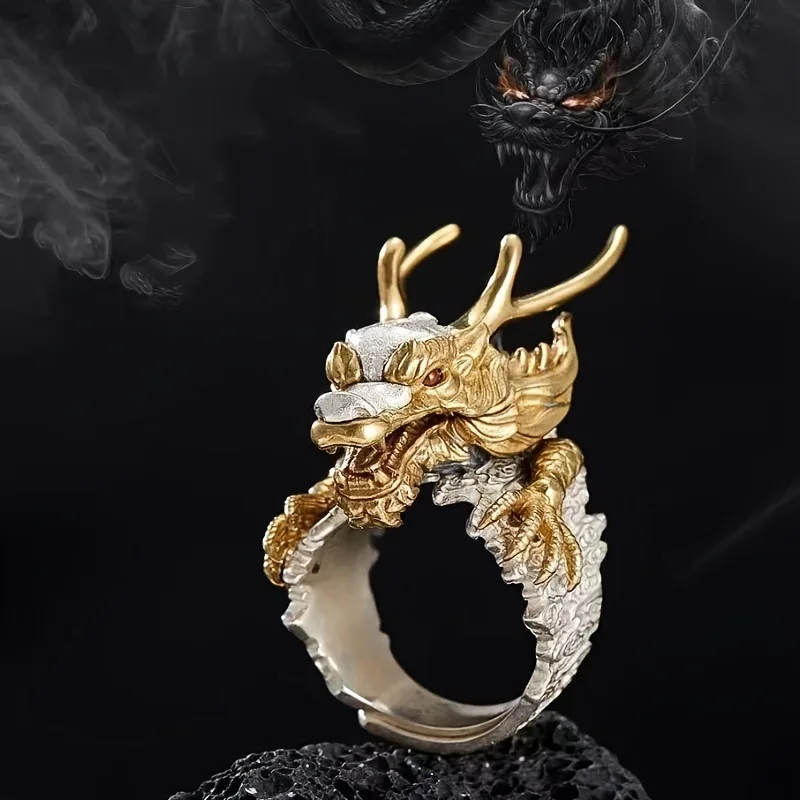 Retro Domineering Viking  Black Dragon Nidhogg Open Ring Men Hip Hop Punk Jewelry