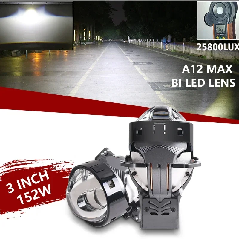 

Sanvi A12 MAX 3 Inch Bi LED Projector Lenses Headlight 12V 152W 6000K 25800LUX For H4 H7 9005 9006 Car Accessories