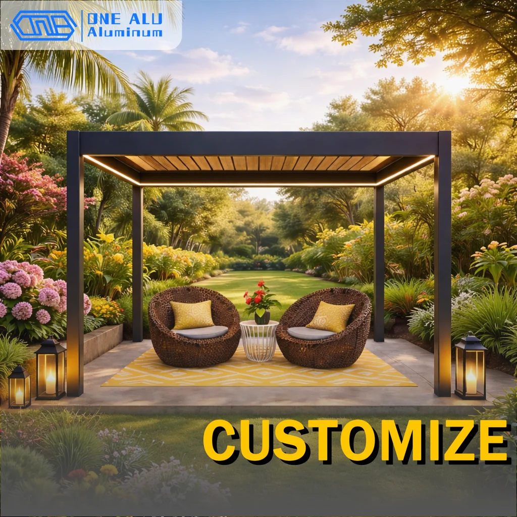 Wall Mounted Aluminum Louvered Pergola Motorized Roof Backyard Gazebo Weatherproof Outdoor Pavilion Patio Sunshade Shelter