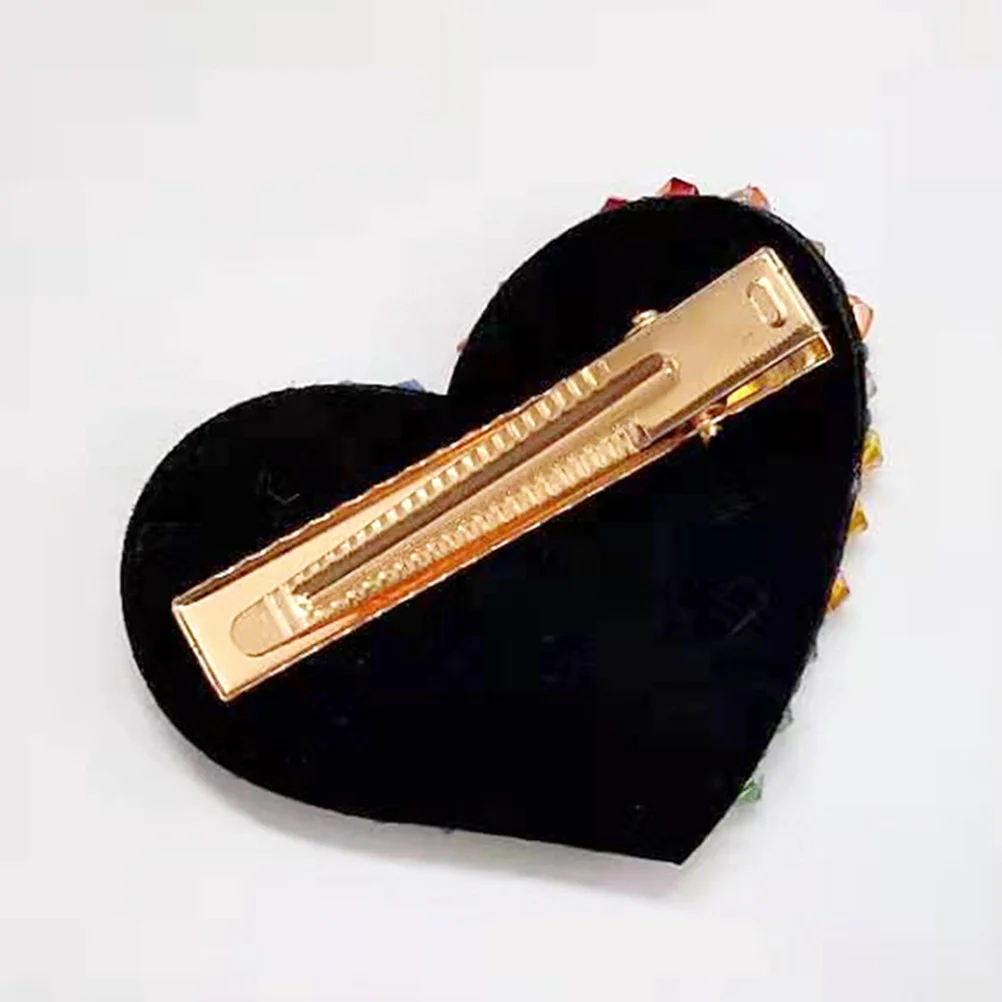 

Heart Rhinestone Hair Clip Colorful Beaded Alloy Snap Clip Fashionable Hair Clamp for Party Wedding Photography