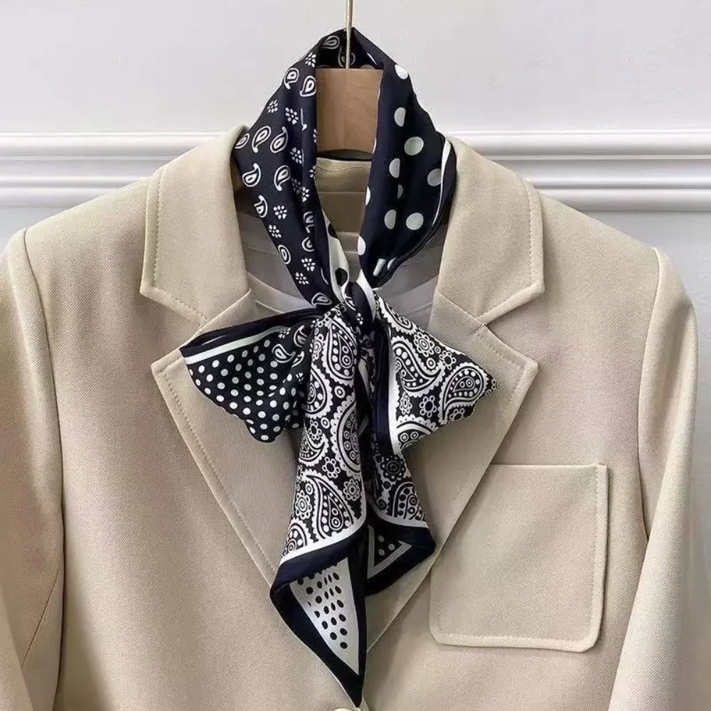Pañuelo de seda de doble cara con estampado floral de cachemira para mujer, bufanda larga para el cuello, moda de verano, cinta multifuncional, pañuelo pequeño para camisa