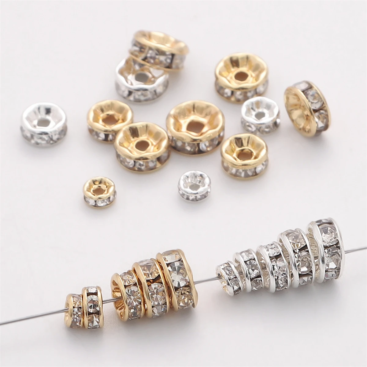 

10pcs 4/5/6/7/8mm Silver/Gold Color Plated Rhinestone Beads Copper Spacer Beads for DIY Bracelet Charms Jewelry Making Materials