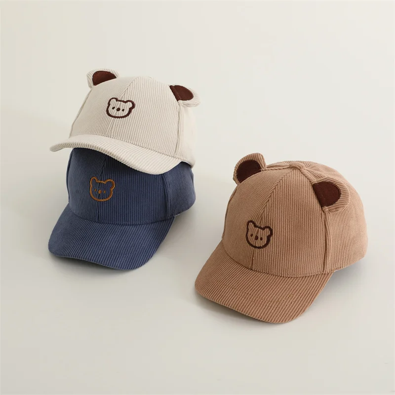 

2024 Winter Children's Baseball Hat Corduroy Cartoon Bear Baby Peaked Cap For Boy Girl Bonnet For Kids кепка детская