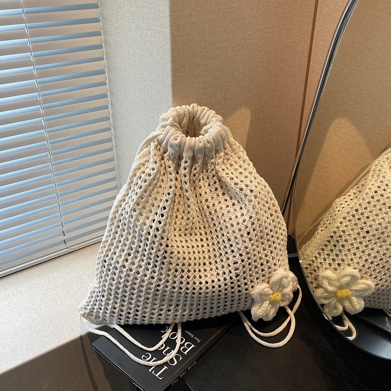 

Модный рюкзак, женские полые тканые сумки на плечо с цветочным принтом, большая вместительная вязаная сумка, вязаные сумки, женская сумка для покупок