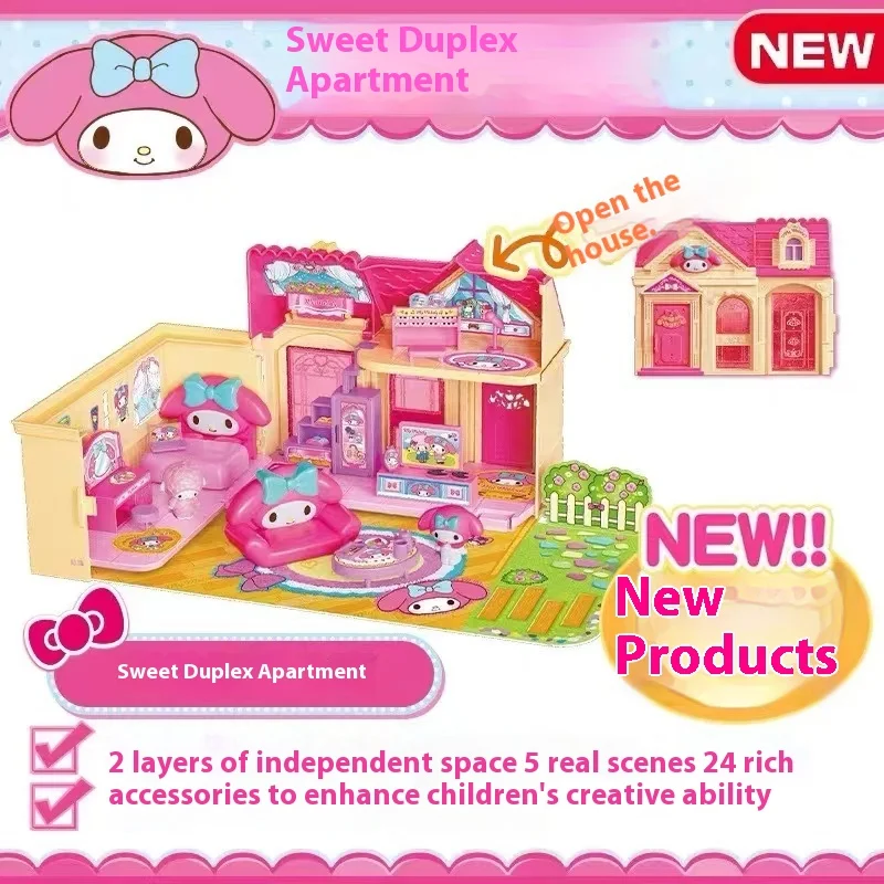 Sanurgente-Jouet modèle My Melody pour enfants, figurine d'anime de dessin animé mignon, maison de jeu, appartement en duplex doux, cadeau de vacances pour fille, Kawaii