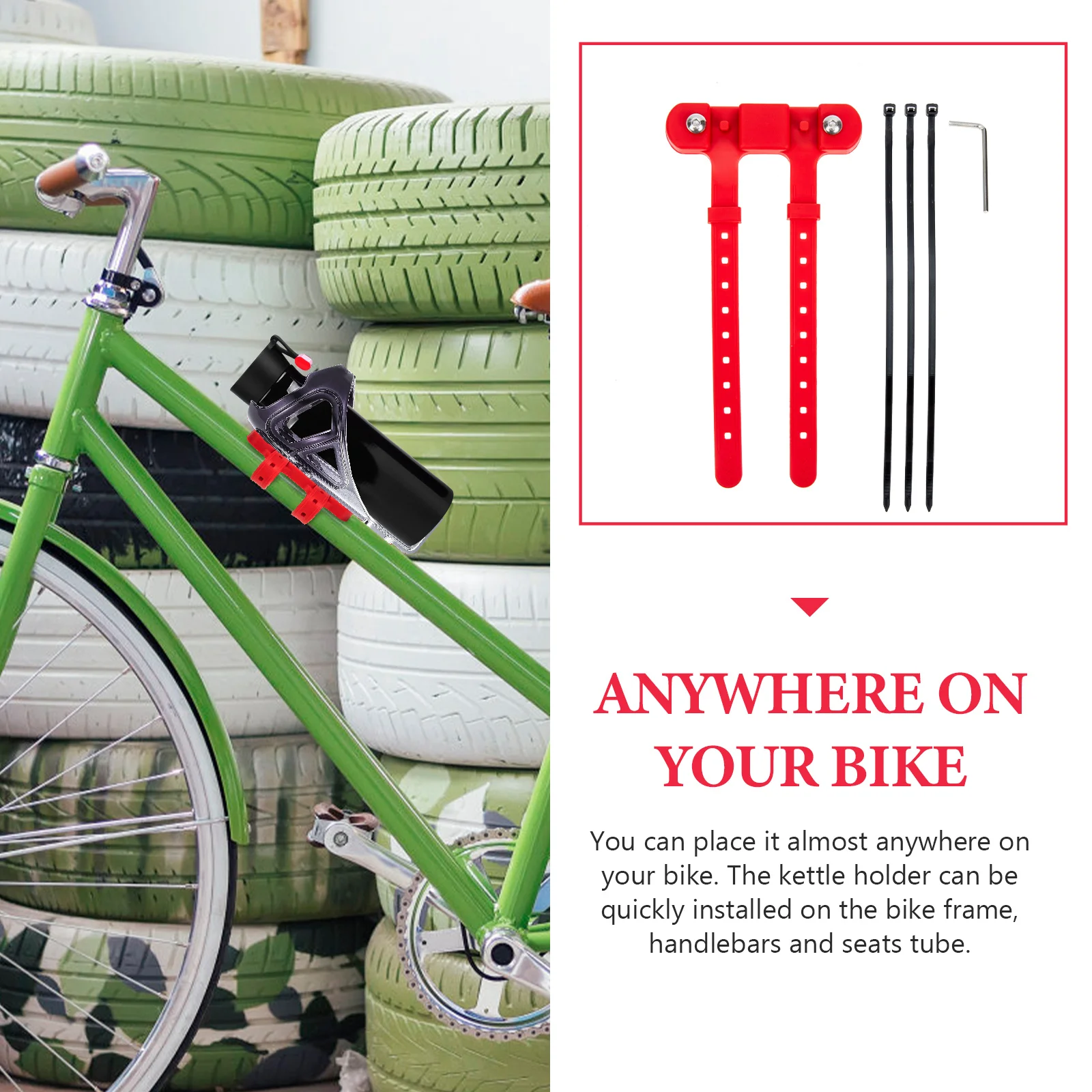 

1Set Bottle Cage Mount Base with Strap for Bike Water Bottle Holder No Drill Mounting Cycling Mount Base Stroller Compatible