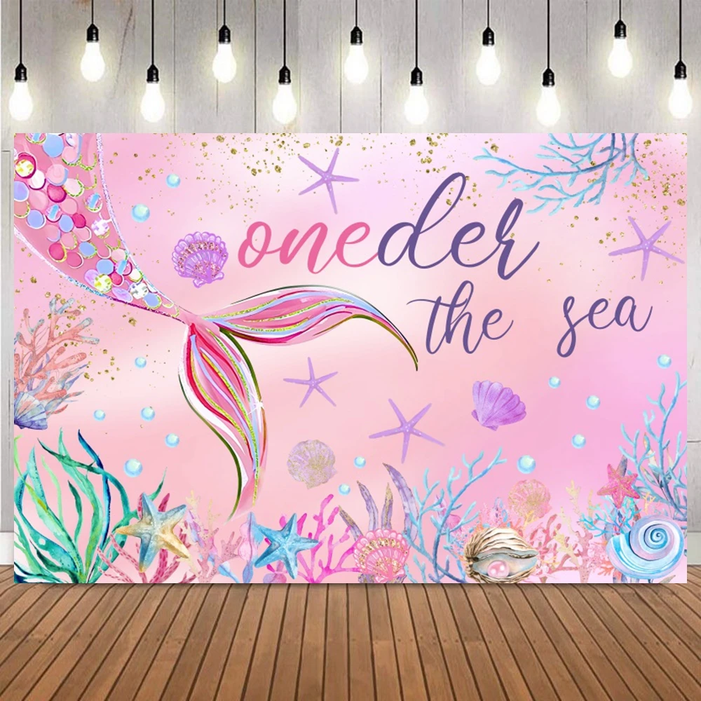 Meerjungfrau-Hintergrund für Fotografie, Mädchen, Prinzessin, Geburtstag, Party, Meerjungfrauenschwanz, Meeresboden, Muschel, Babyparty, Fotohintergrund, Dekor-Requisiten