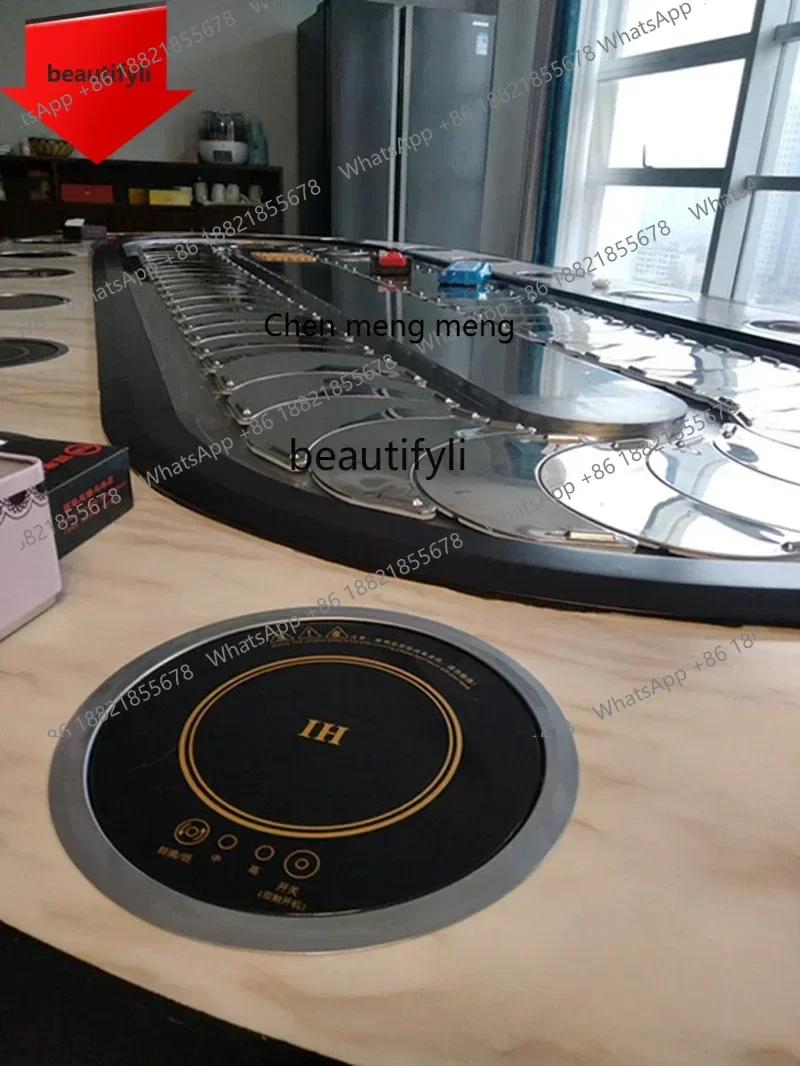 new New Chinese Style Hotel Electric Dining Table Large Oval round Table Rectangular Restaurant Long Table Rotating Conveyor Bel