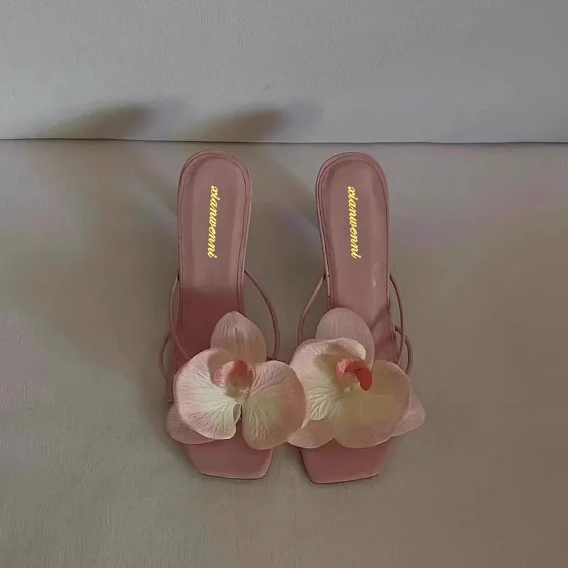 Brand Shoes Female 2024 Summer New Elegant Flowers Design Women's Slippers Casual Fashionable Outer Wear High Heel Slides Women image 2