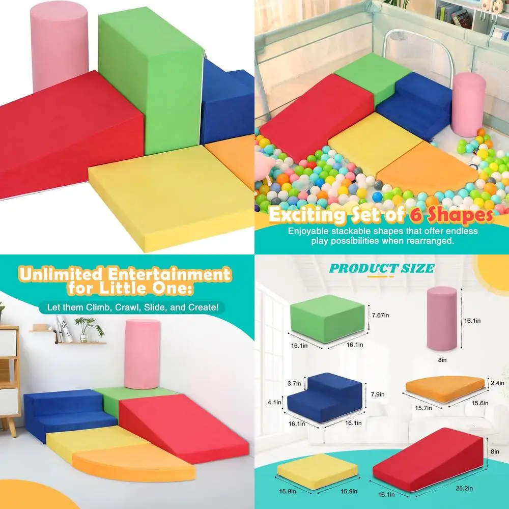 Toddler Foam Climbing Blocks Set - 6-Piece Soft Play Gym for Indoor Playtime