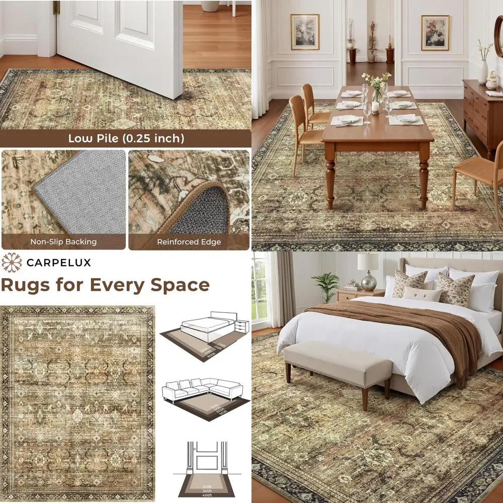 

Washable Area Rugs 8x10 Vintage Brown, Large Indoor Rug for Living Room Bedroom, Traditional Farmhouse Carpet for Dining Room, C