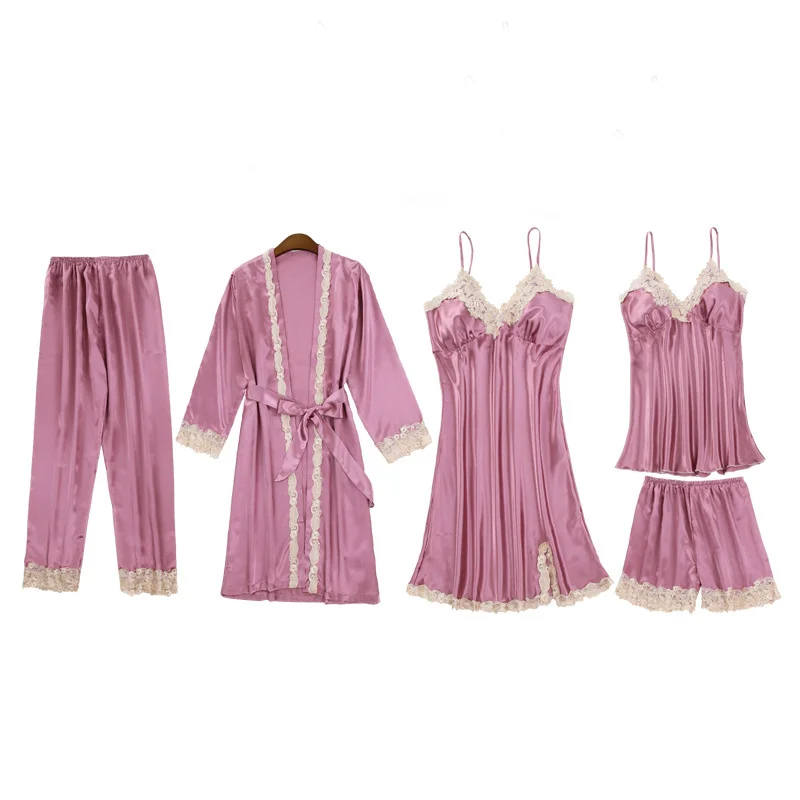 2024Pajamas Women's Spring and Summer Five-piece Set Korean Version Pajama with Chest Pad Suspender