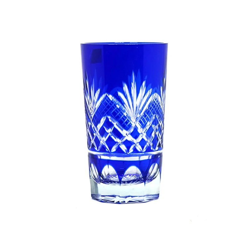 2 Pieces Blue Japanese Edo Kiriko Hand Cut To Clear Wine Glass Tumbler 180ml/6oz