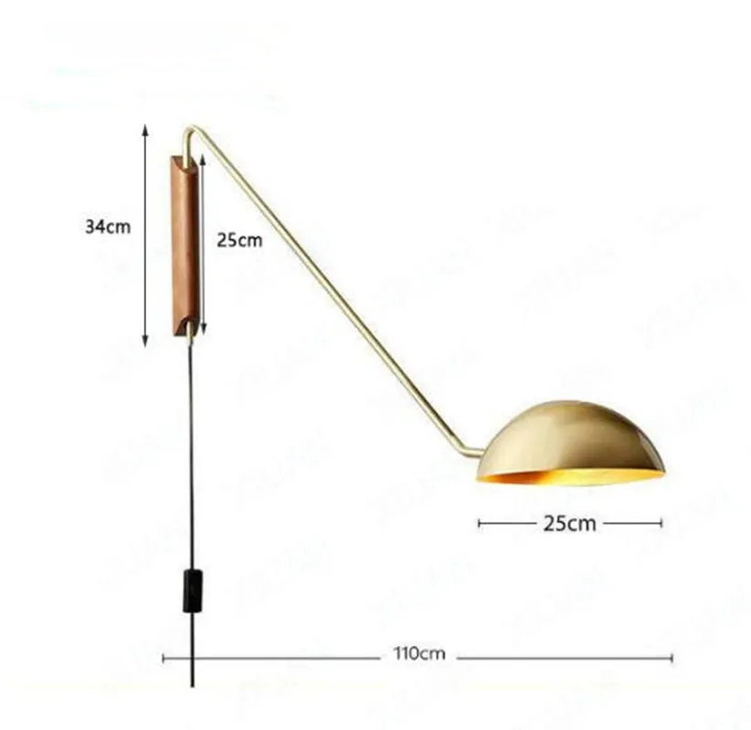 Wall Lighting Italy Modern Design Metal Home Decor Rotatable Long Arm for Living Room Sofa Light Wall Mounted Lamp with Wood