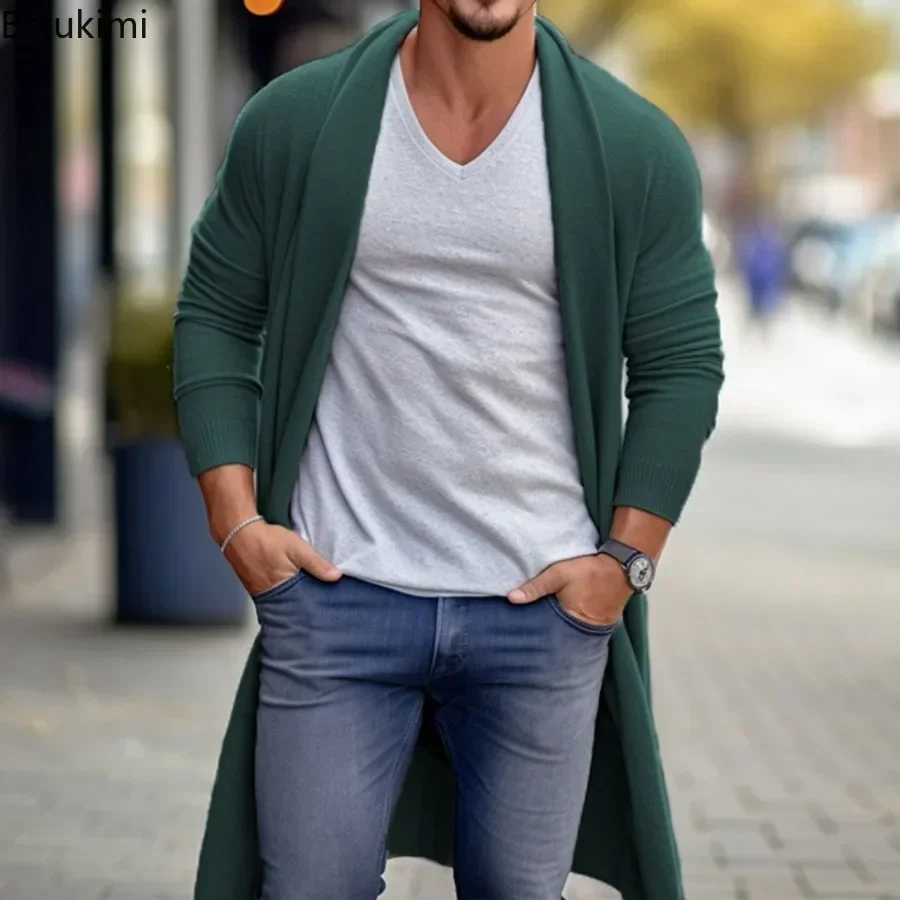 2025 Men's Thin Knitted Sweater Cardigans Solid High Quality Soft Long Woolen Coat Jacket for Men Spring Autumn Knitted Jacket