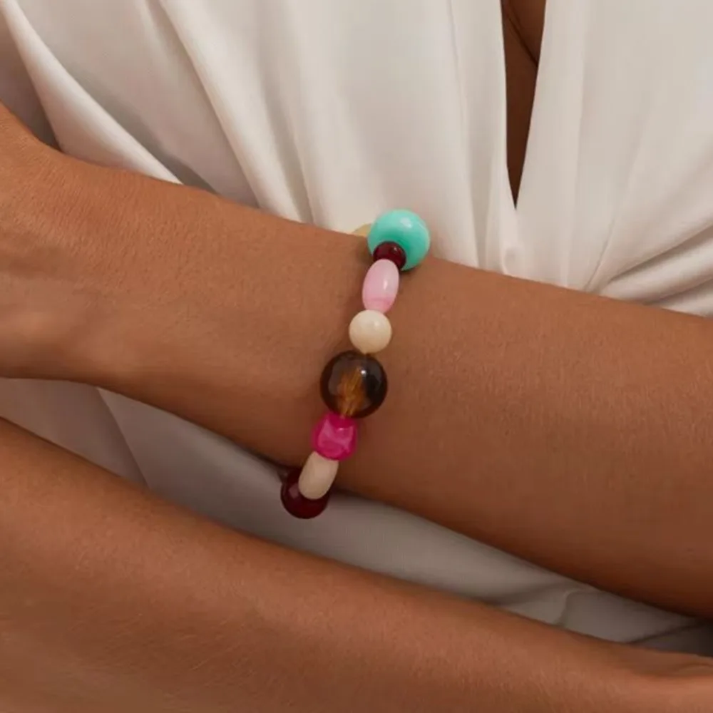SHIXIN Y2K Trendy Irregular Colorful CCB Acrylic Resin Beaded Bracelet Women Vintage Adjustable Charm Elasticity Bangles Jewelry