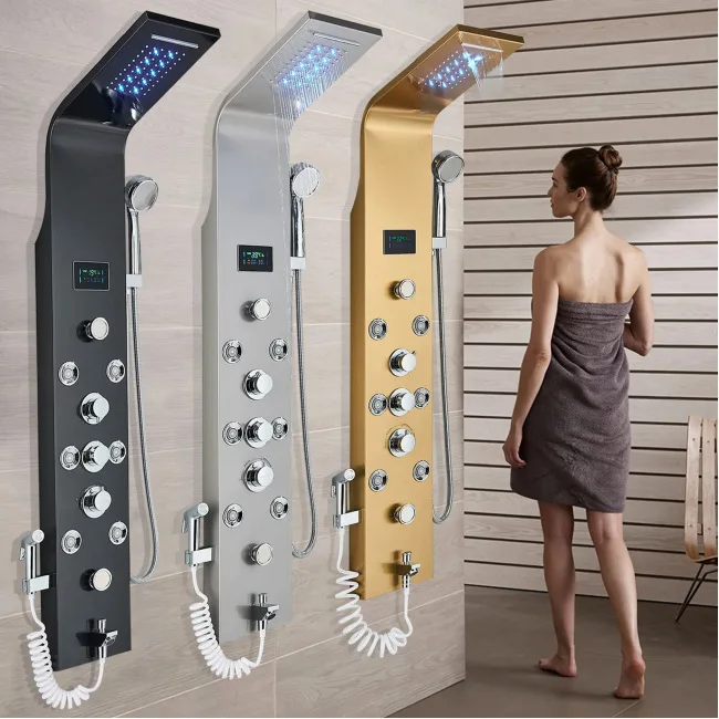 304 Stainless Steel Smart Shower Screen System, Digital Display Multifunctional Shower Kit for Bathroom