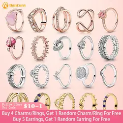 Danturn New 925 Sterling Silver Daisy Flower Crown Pink Wrapped Open Rings Original 925 Silver Women Rings for Jewelry Making