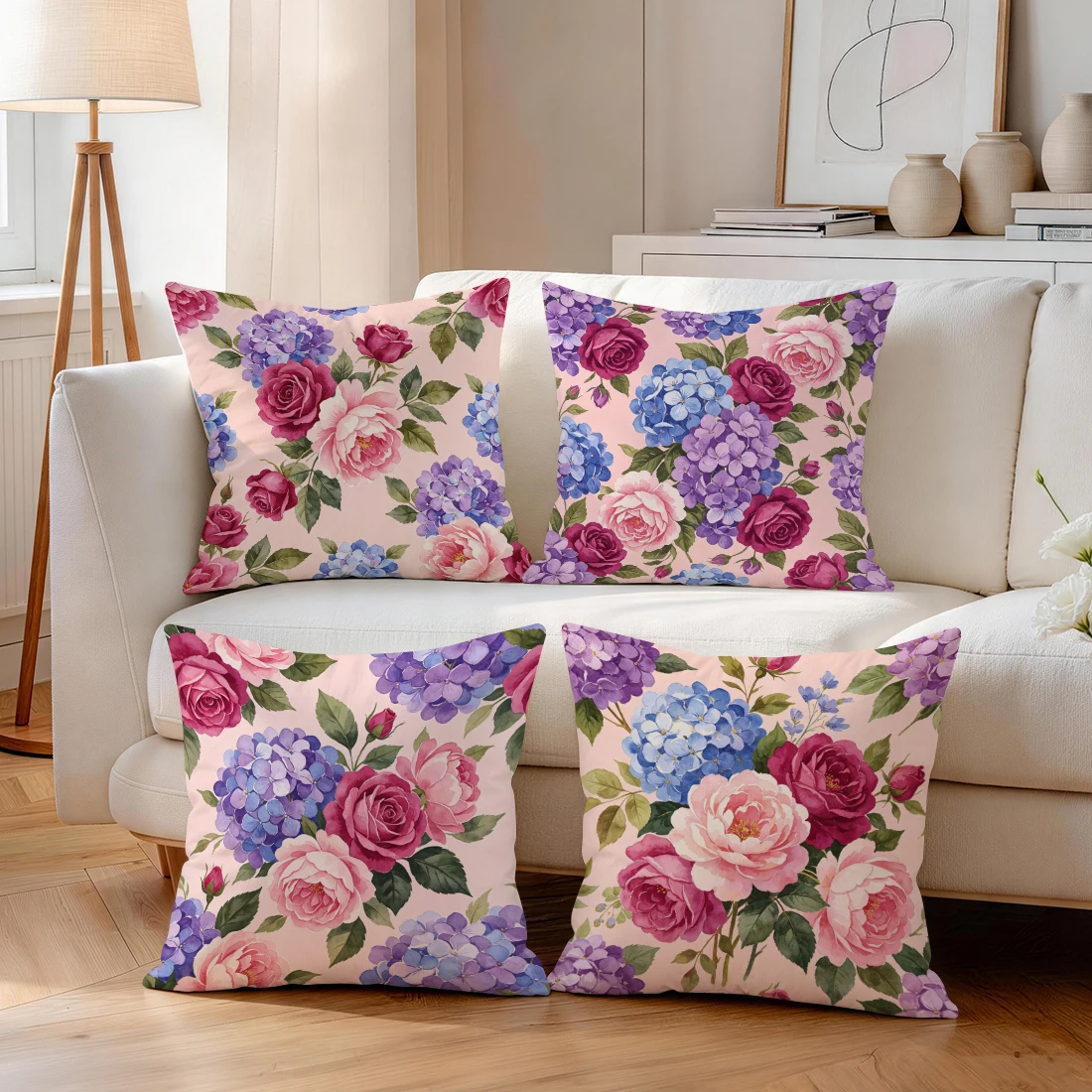 Hydrangea Rose Pillowcase Printed Polyester 40/45/50cm Throw Pillowcover Decorative Sofa Cushion Pillowslip Home Decor