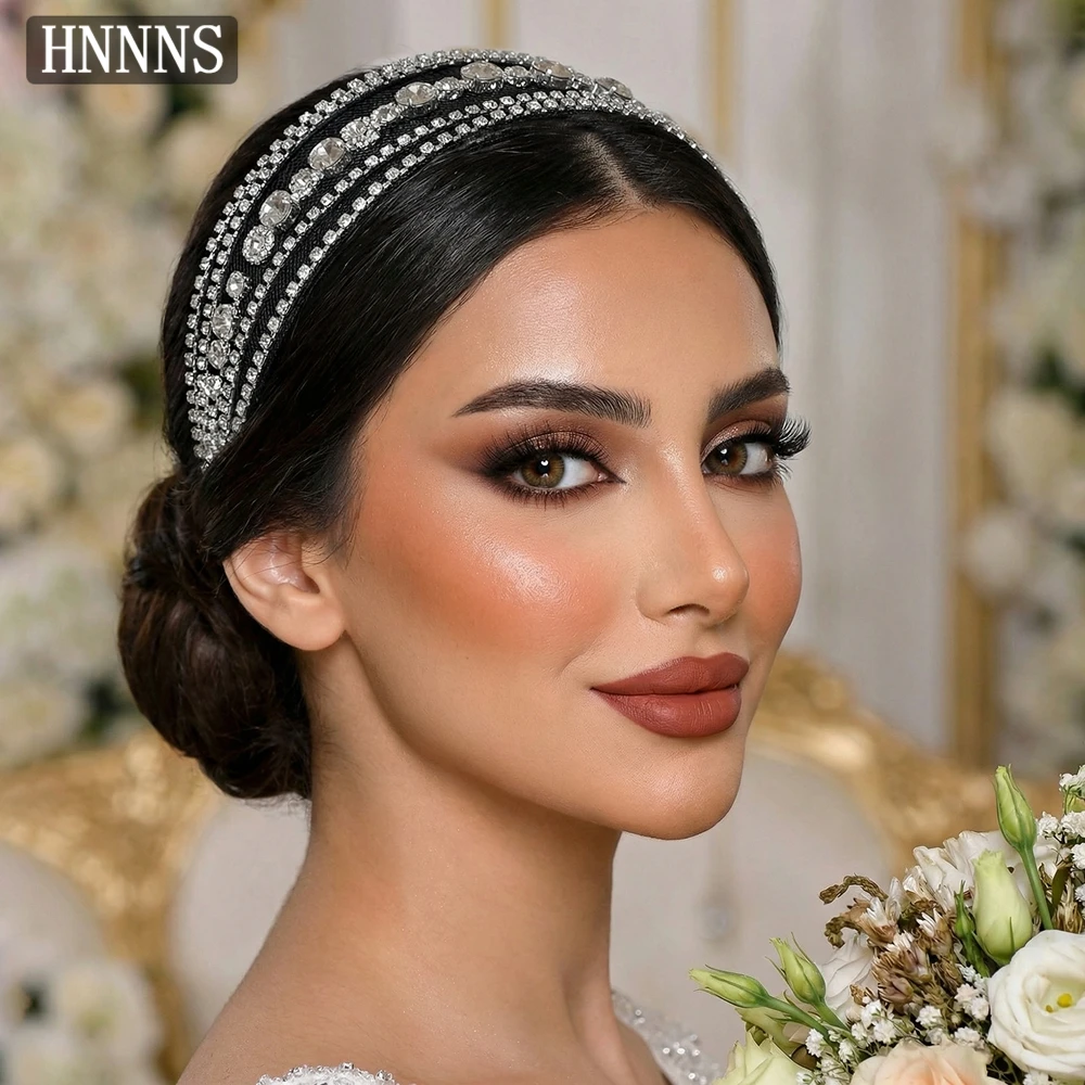 

HNNNS Wedding Bridal Rhinestone Headband Women Banquet Party Wide Head Hoop Hair Accessories Handmade Headwear YXA63