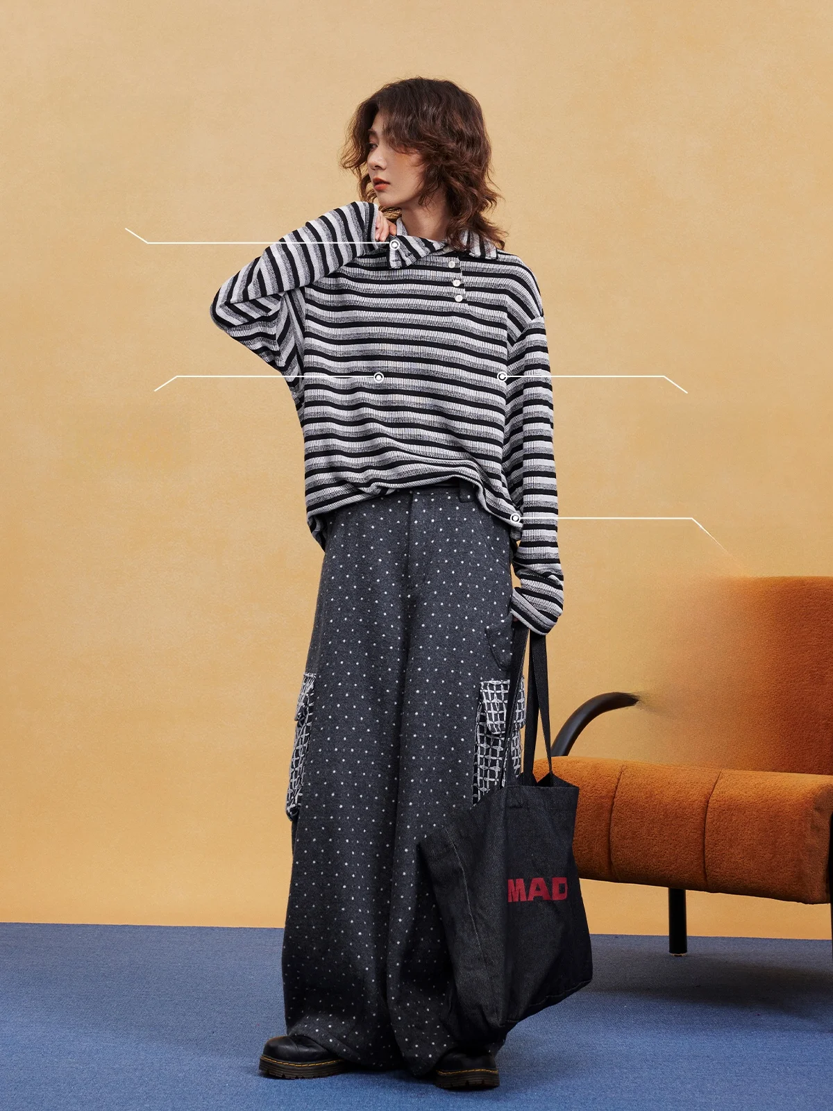 

Maood Casual Faionable Japanese Sle Striped Knitted Top High Collar Loose Base Layer Ci Walk Suitable Women's Sweater