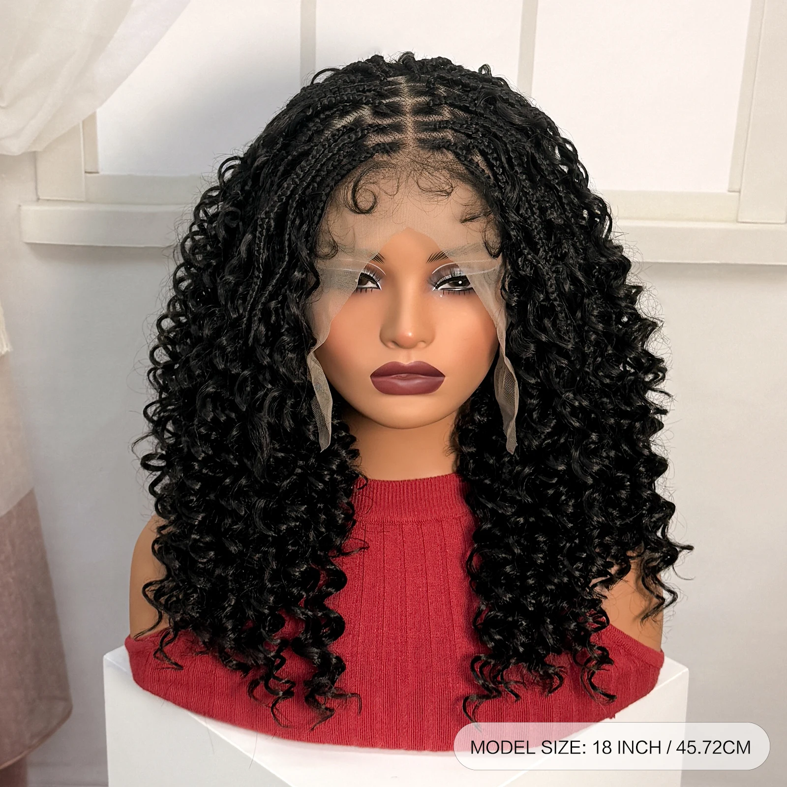 18Inch Box Braided Wigs Synthetic 13x6 Lace Frontal Natural Deep Wave Braiding Hair Wigs with Baby Hair for Black Women