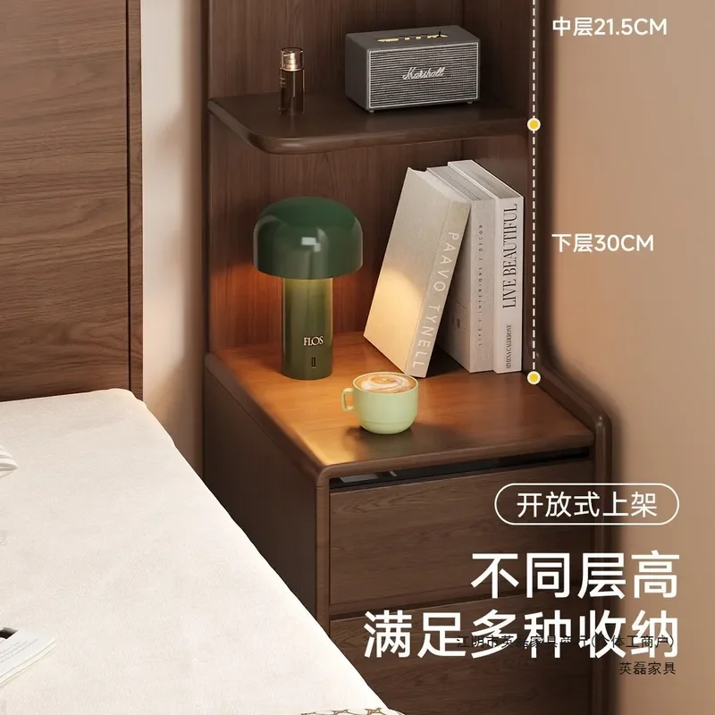 Fomex Antique Solid Wood Bedside Table Wall Mounted Rack Bedroom Storage Cabinet Integrated Nightstand With Drawers For Home Dec