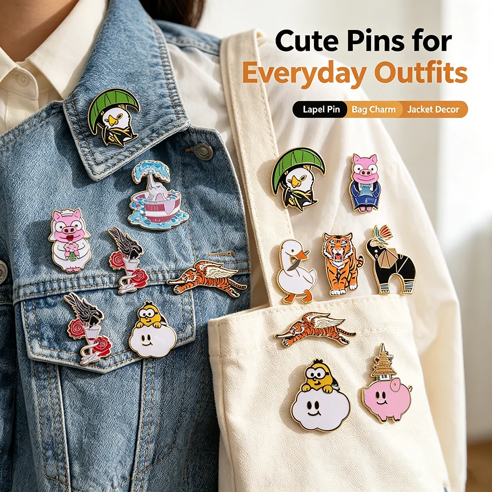 Cute Fantasy Animal Enamel Pins Set Cartoon Tiger Duck Pig Elephant Lapel Brooch Badge Backpack Decor Collectible Jewelry Gifts