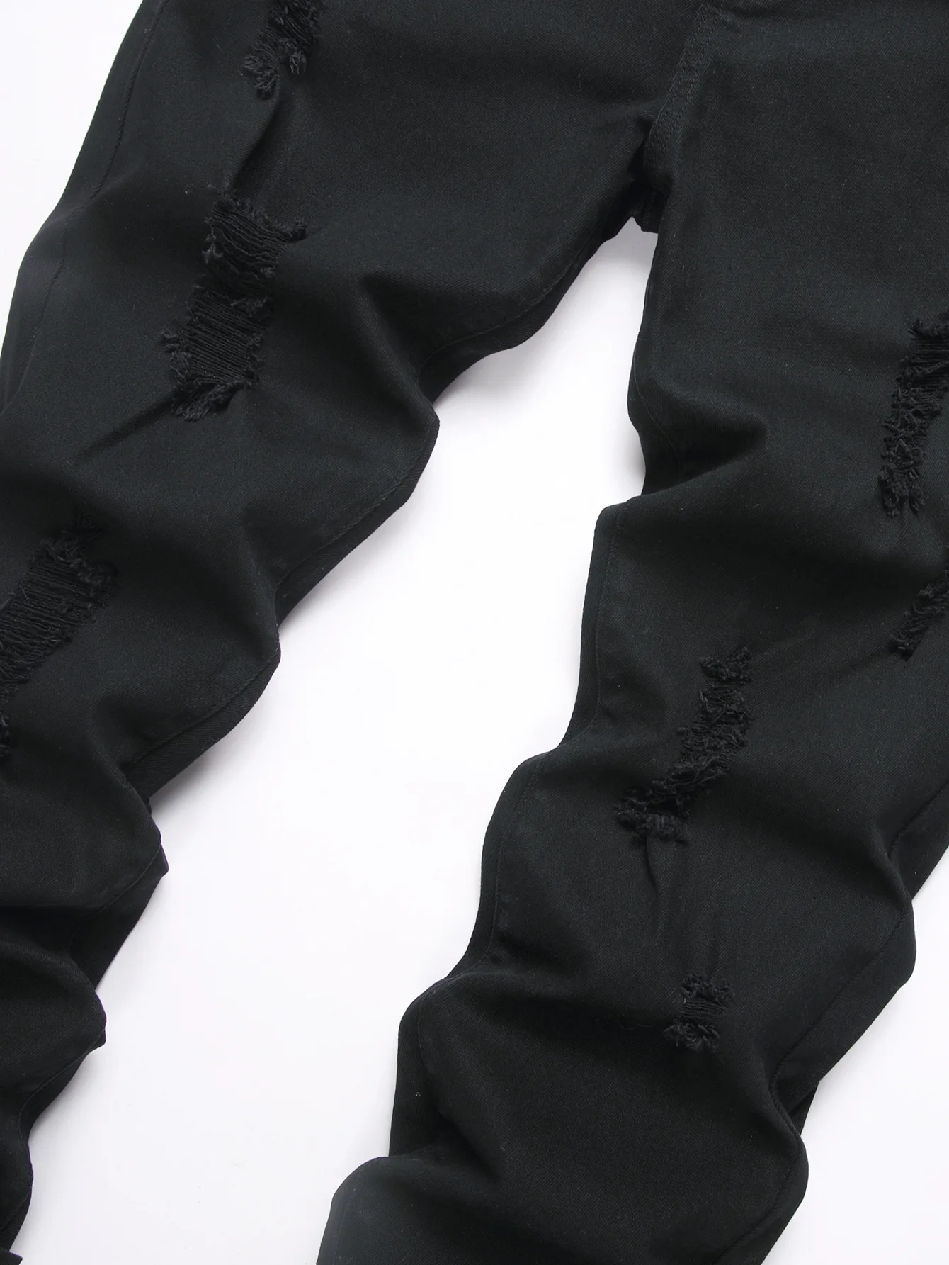 Neue Herren-Jeans in Schwarz, Amerikanischer Stil, Vintage-Waschung, Distressed-Look mit Löchern, Modische Stretch-Skinny-Hose mit Rissen – Detail 4