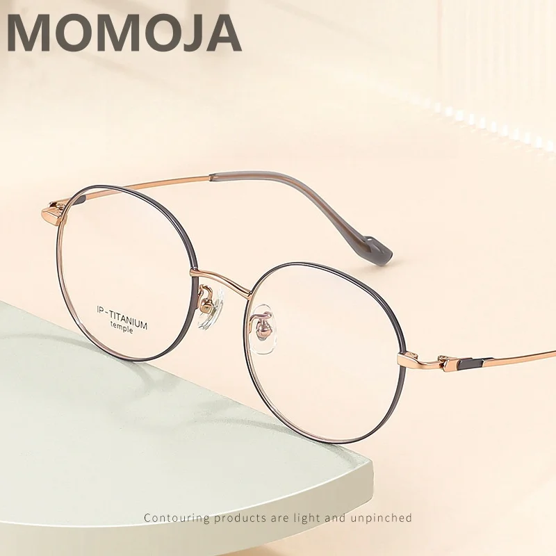 

MOMOJA Ultra light retro round pure titanium women's eyeglass frame optical prescription glasses 17270