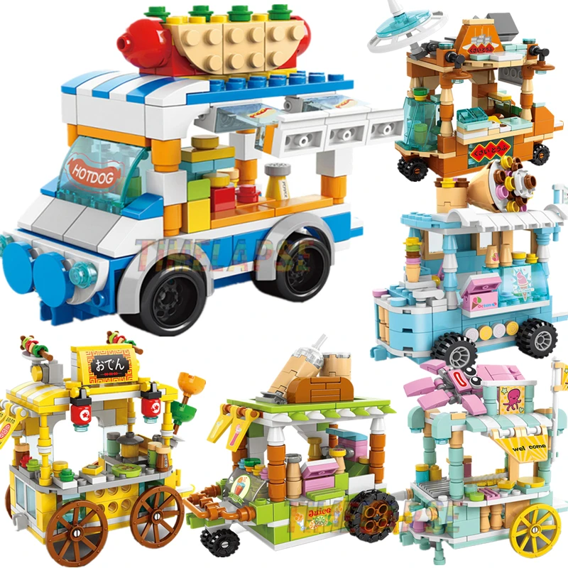 DIY Architecture Ice Cream Car Store Street View Food Building Blocks Kit Girls Bricks Classic Movie Model Kid Toys For Children