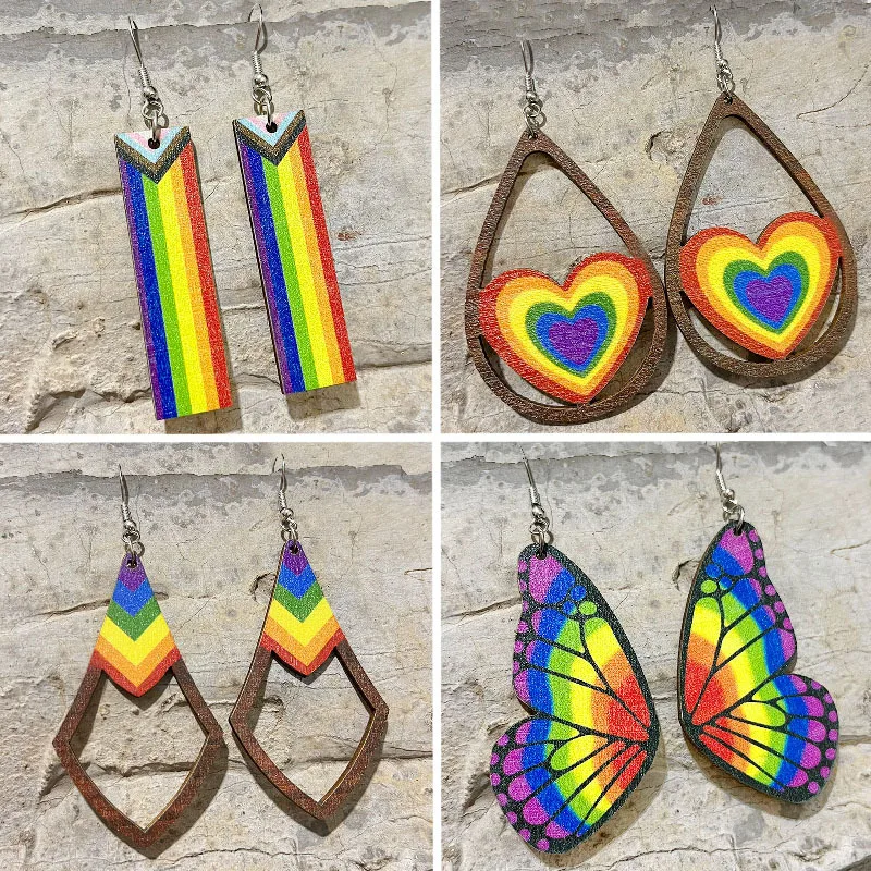 Valentine's Day Earrings Rainbow Love Valentine's Day Flag Geometrically Simple Gay Butterfly Earrings Jewelry