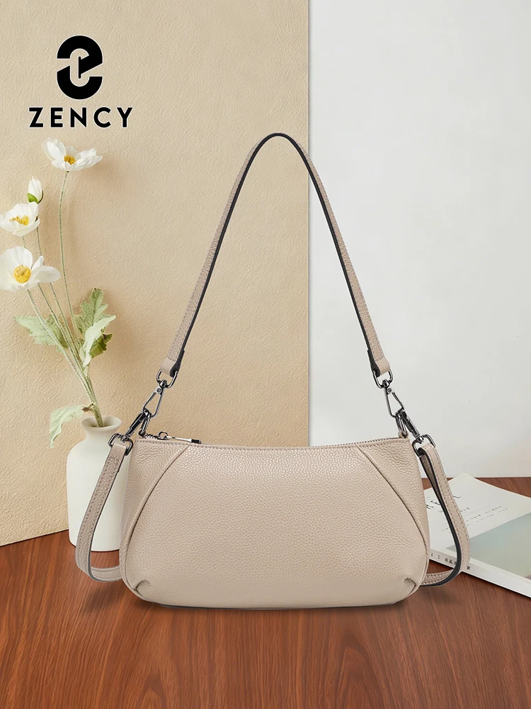 Zency Fashion Women Shoulder Crossbody Bag with Compartments 100% Genuine Leather Multi-pockets Simple Women's Bag 2026 Commutes
