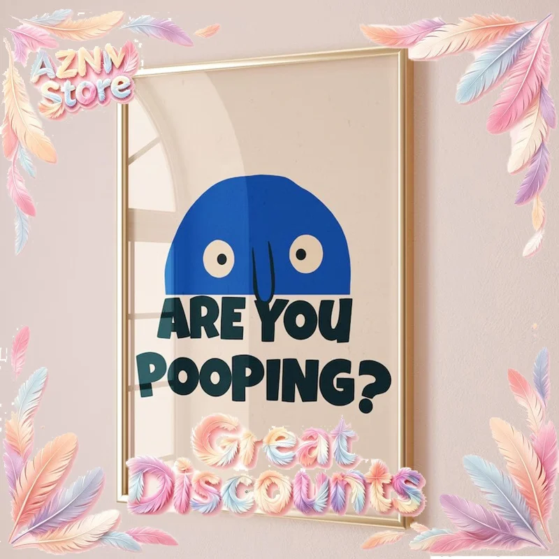 2026Bathroom Wall Art - Funky Quote Toilet Wall Art, Trendy Blue Bathroom Print, Retro Wall Art, Dopamine Decor, Funny Gift