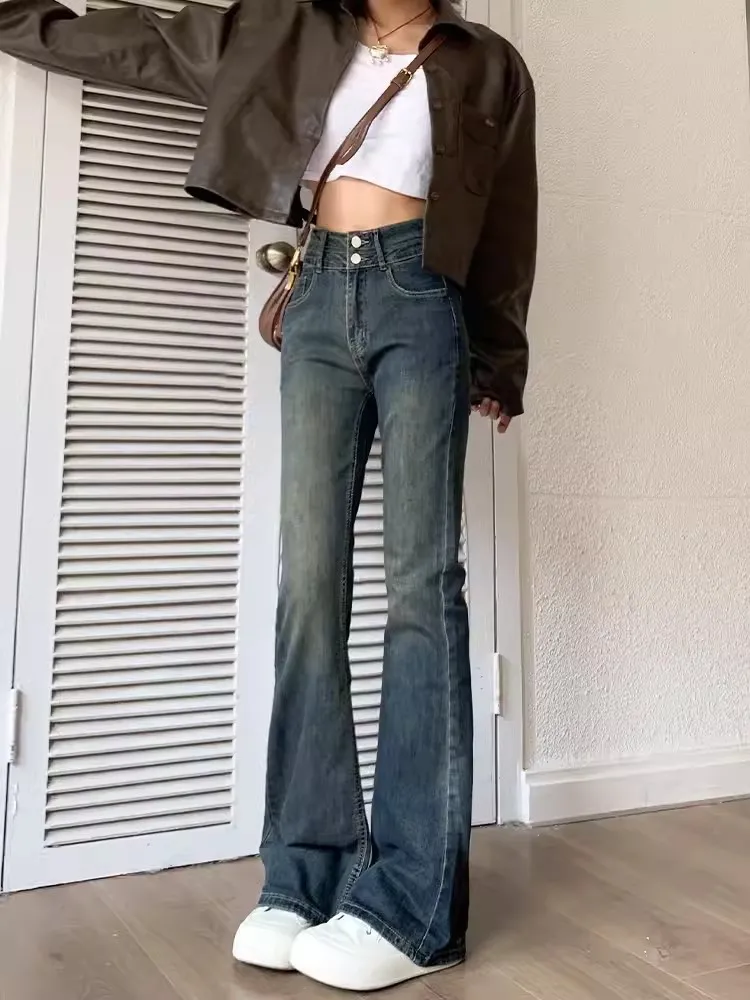 

Джинсы-клеш Y2K, женская одежда, офисная работа, деловая формальная женская джинсовая мода, удобная, элегантная, шикарная, базовая, простая