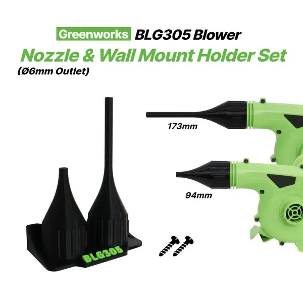 66mm Long & Short Blower Nozzle & Wall Mount Holder Compatible with Greenworks BLG305, Leaf Blower Attachment, Garden Accessory