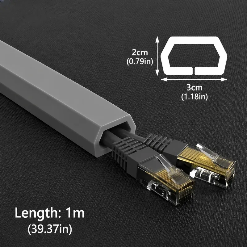 1PC 1M/39.37IN PVC Self Adhesive Trapezoid Cable Raceway Wire Duct Cord Hider Cable Cover Organizer for Wall Desk Floor