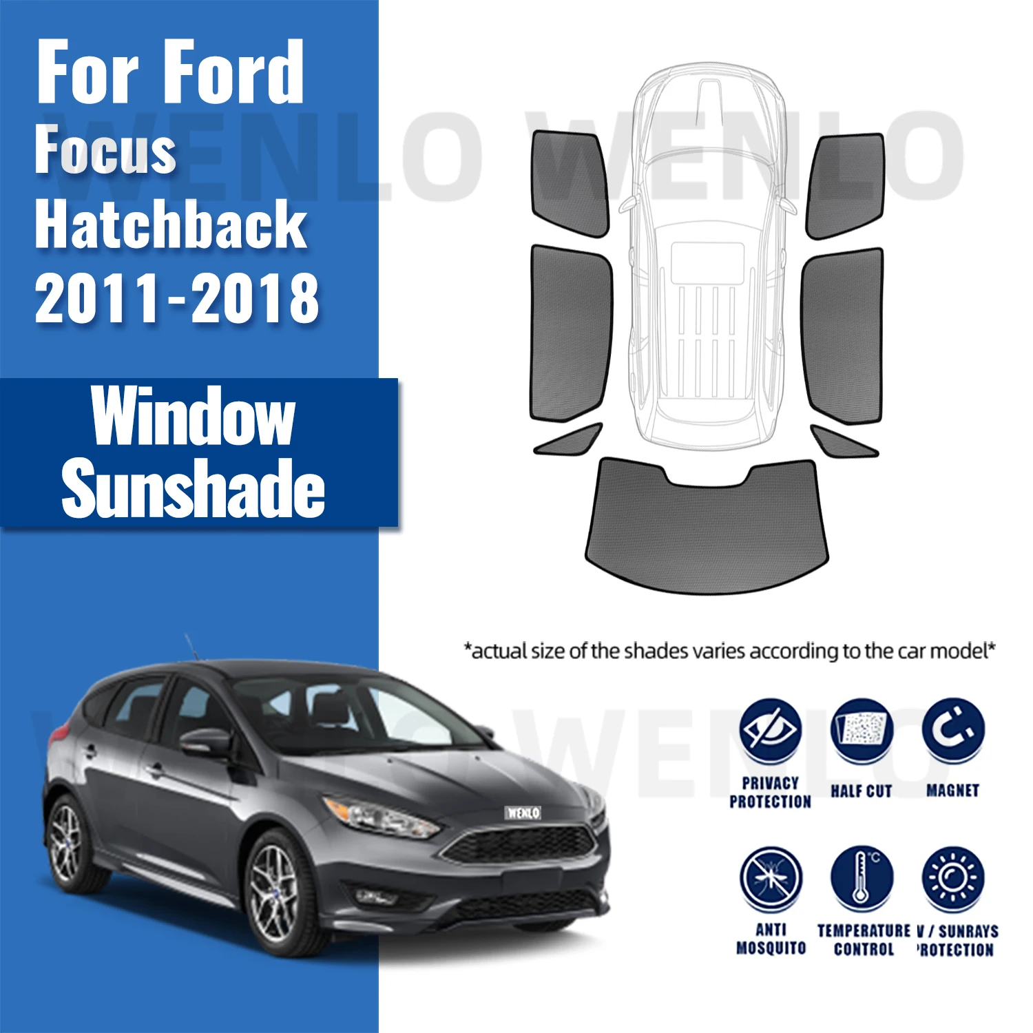 

For Ford Focus MK3 Hatchback 2012-2016 2017 2018 Car Sunshade Magnetic Front Rear Windshield Curtain Side Window Sun Shade Visor